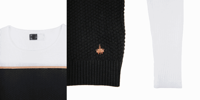 Rady 通販 バイカラーラメラインワッフルニットトップス